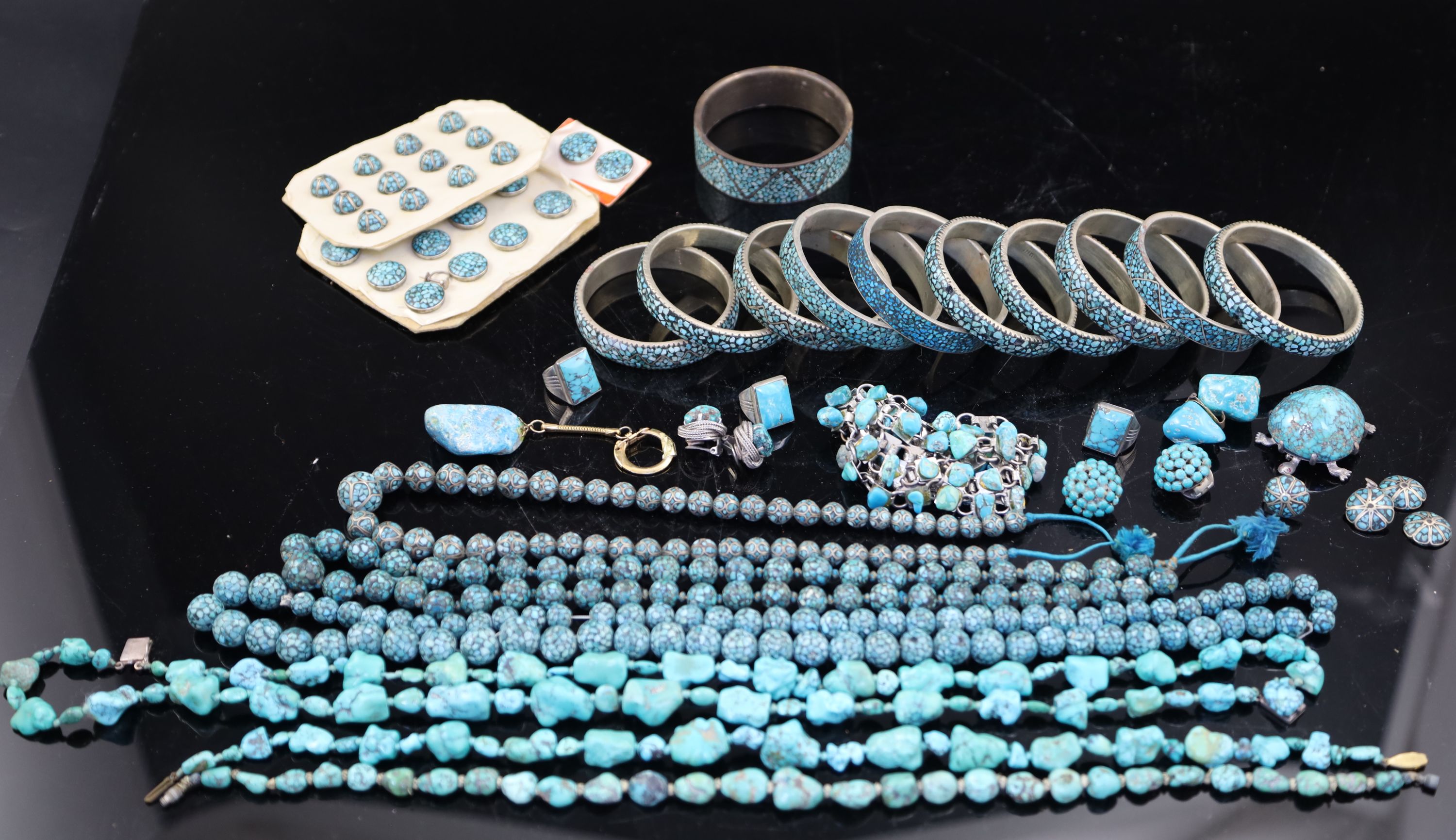 A quantity of assorted mainly continental turquoise set jewellery